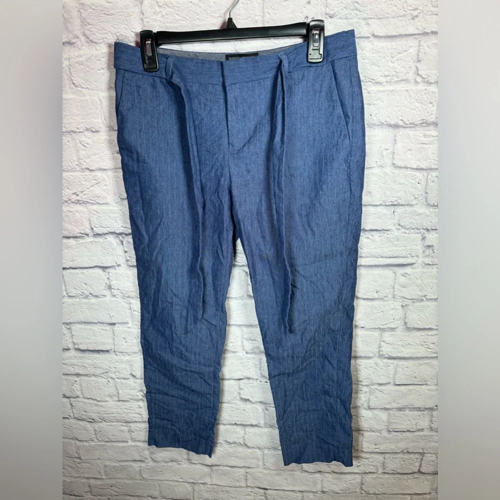 Banana Republic Avery Tie Waist Linen Blend Ankle Pant‎ Blue Size 4